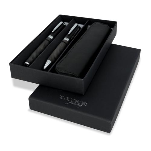 Parure de stylos bille et roller avec étui Carbon 1