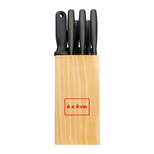 Bloc à couteaux en bois clair pour divers couteaux.