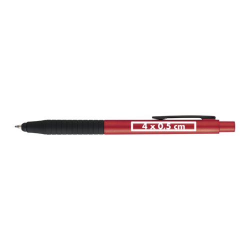 Stylo à bille rouge avec stylet tactile et clip.