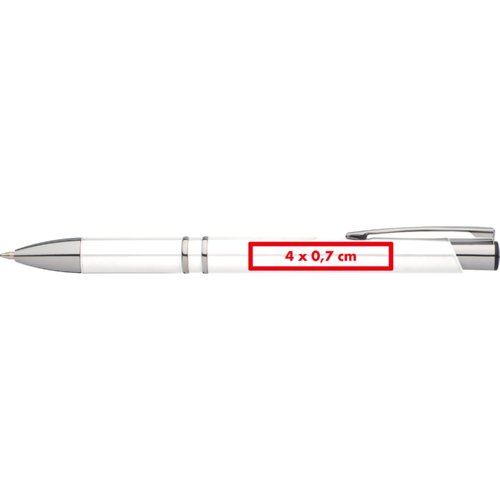 Stylo  bille en mtal blanc avec clip et bouton-poussoir.