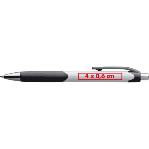 Stylo à bille multicolore avec clip et bouton poussoir.