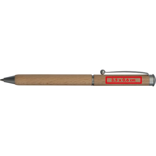 Stylo à bille en bois avec clip et mécanisme à pression.