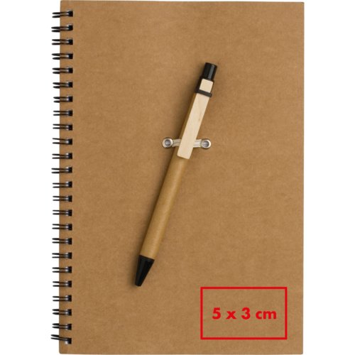 Set d'criture en papier recycl avec reliure spirale et porte-stylo.