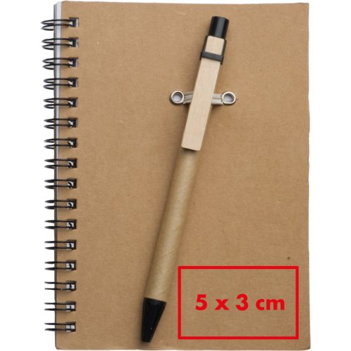 Bloc-notes marron avec reliure spirale.