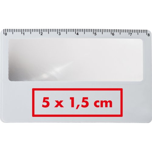 Loupe blanche en plastique format carte avec règle.