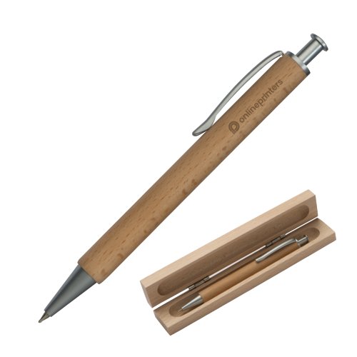 Stylo  bille en bois avec clip et tui assorti.