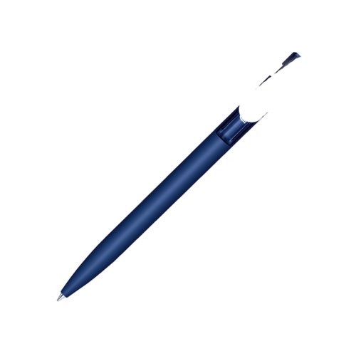Stylo � bille bleu fonc� avec m�canisme � poussoir et �l�ments en m�tal.