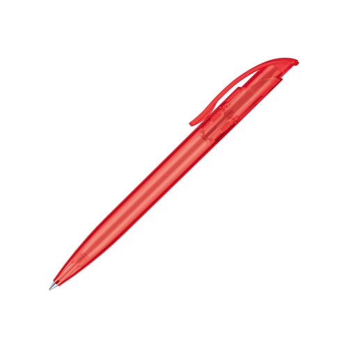 Stylo � bille rouge en plastique d�poli avec clip et m�canisme � poussoir.