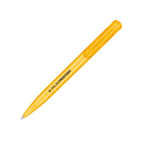 Stylo � bille en plastique jaune avec m�canisme � poussoir.