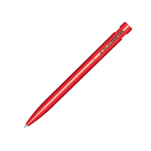 Stylo � bille rouge en plastique avec finition brillante et m�canisme � poussoir.