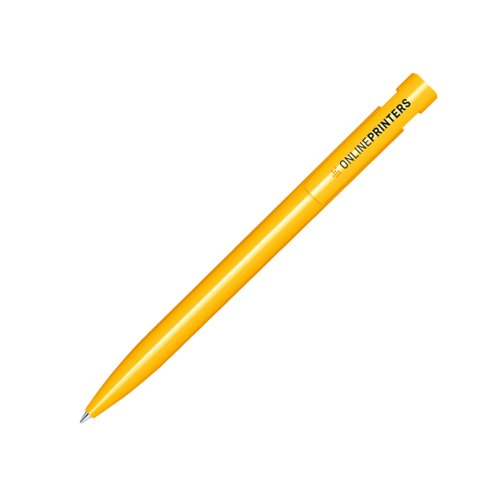 Stylo � bille en plastique jaune avec m�canisme � poussoir.