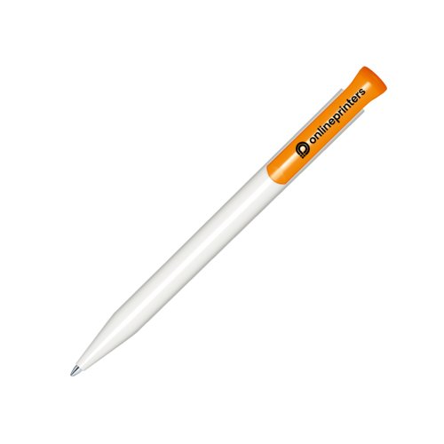 Stylo  bille en plastique blanc/orange avec mcanisme  poussoir.