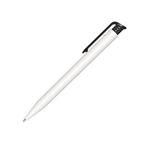 Stylo  bille blanc en plastique avec clip et mcanisme  pression.