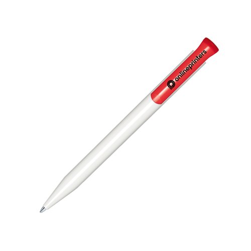 Stylo  bille blanc et rouge avec clip et mcanisme  pression.