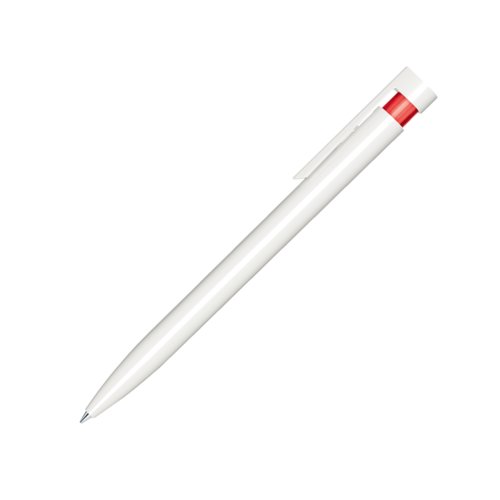 Stylo  bille en plastique rouge avec clip et mcanisme  poussoir.