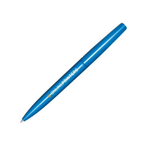 Stylo � bille rotatif en plastique bleu avec finition polie.