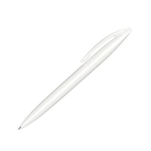 Stylo � bille blanc avec m�canisme rotatif et clip.