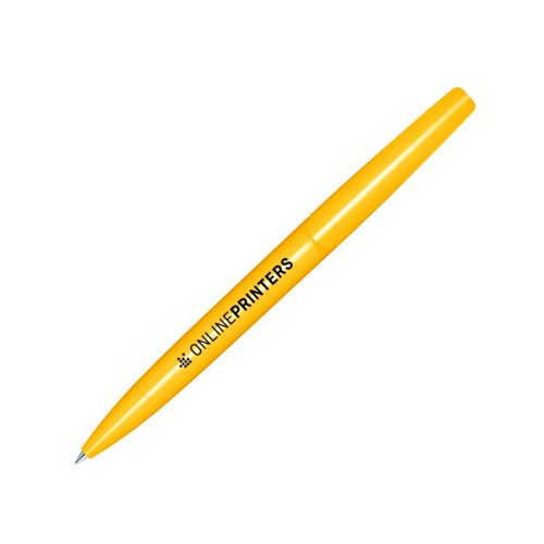 Stylo � bille rotatif en plastique jaune avec une finition polie.