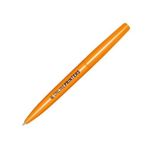 Stylo � bille orange en plastique avec m�canisme rotatif.