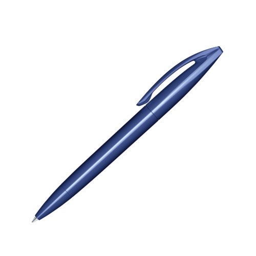 Stylo � bille rotatif en plastique bleu fonc� avec clip.
