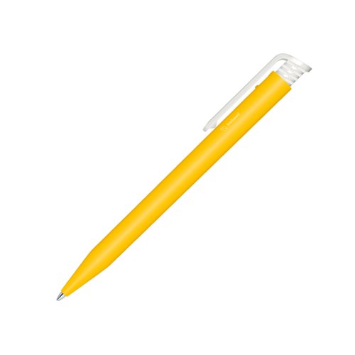 Stylo � bille bio jaune avec clip et m�canisme � pression.