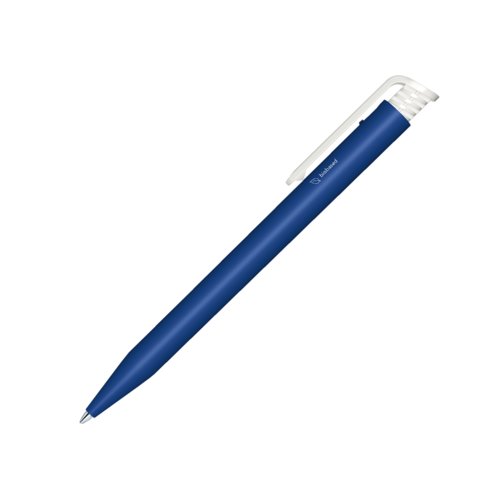 Stylo � bille bio bleu fonc� avec clip et m�canisme � poussoir.