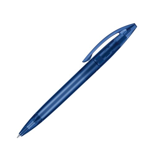 Stylo � bille rotatif en plastique bleu fonc� avec clip.