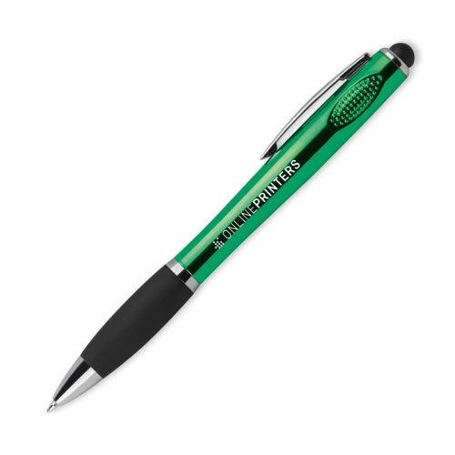 Stylo  bille LED vert avec clip et embout tactile.