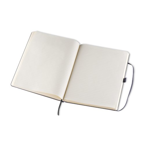 Carnet noir avec couverture rigide et marque-page.