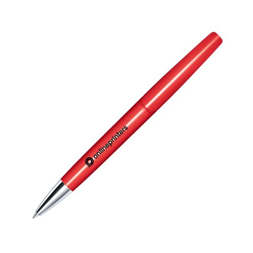 Stylo  bille rotatif en plastique rouge avec pointe en mtal.