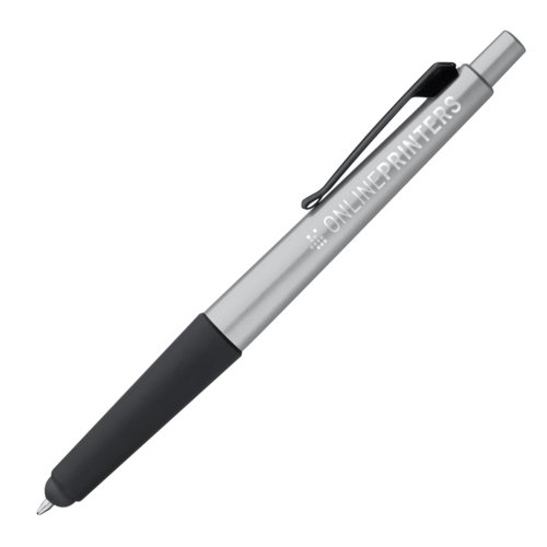 Stylo  bille en mtal gris avec fonction tactile et clip.