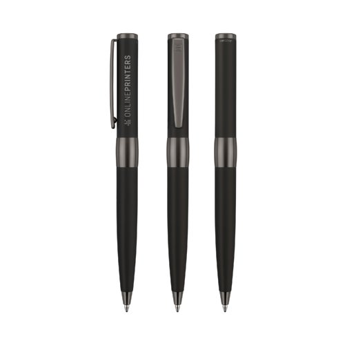 Stylo  bille noir avec mcanisme rotatif et clip.