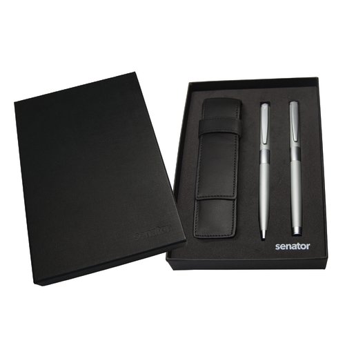 Parure de stylos senator® Image Chrome composée d’un stylo à bille et d’un roller avec étui en cuir 2