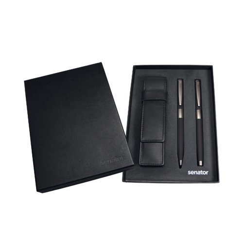 Parure de stylos senator® Black Line composée d’un stylo à bille et d’un stylo plume avec étui cuir 2