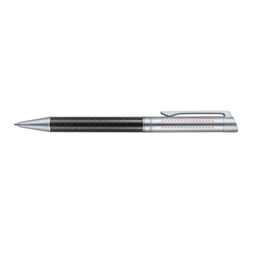 Stylo  bille en mtal avec lments en carbone, clip et mcanisme  poussoir.
