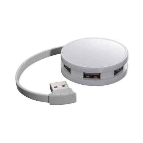 Hub USB en plastique blanc avec 4 ports.