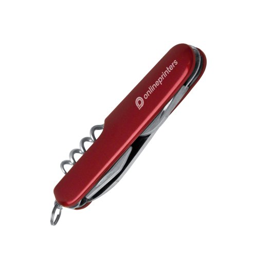 Couteau de poche rouge avec divers outils en mtal.