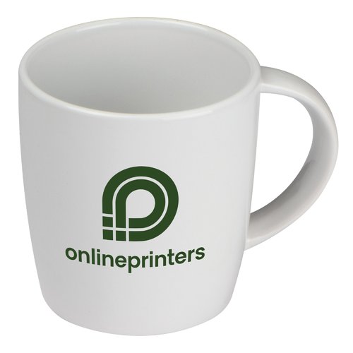 Tasse en céramique blanche avec poignée.