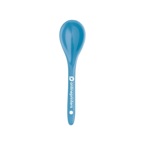 Cuillre en plastique bleu clair.