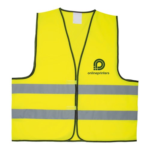 Gilet de scurit jaune avec bandes rflchissantes et fermeture velcro.
