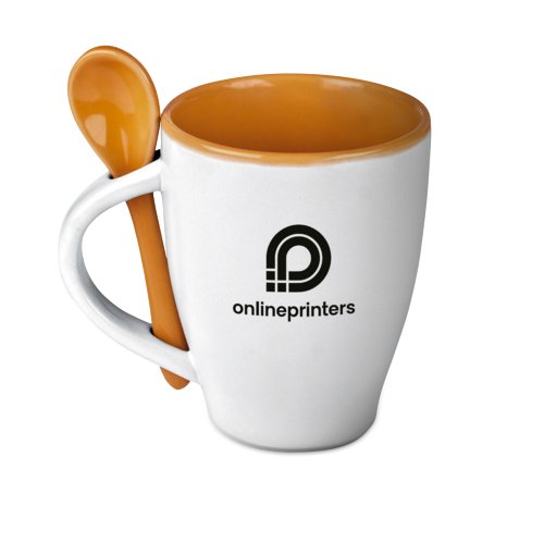 Mug en céramique avec cuillère assortie.