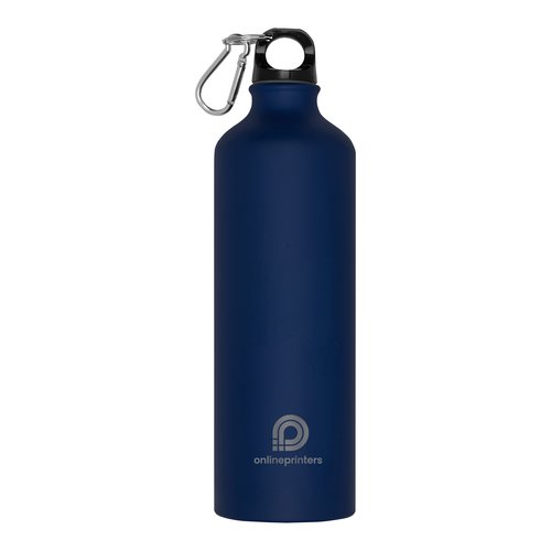 Bouteille d'eau en métal bleu foncé avec mousqueton.