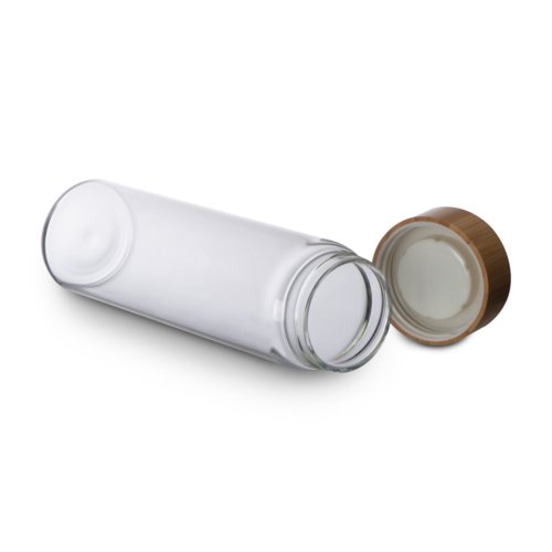 Bouteille en verre avec couvercle en bambou.