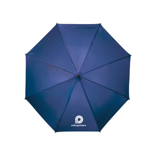 Parapluie bleu avec mécanisme d'ouverture manuelle.