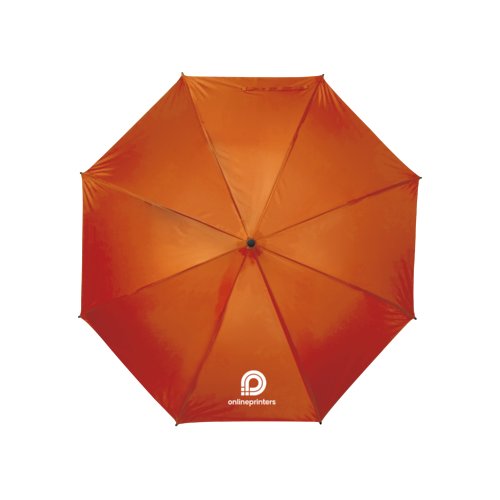 Parapluie orange avec mécanisme d'ouverture manuel.