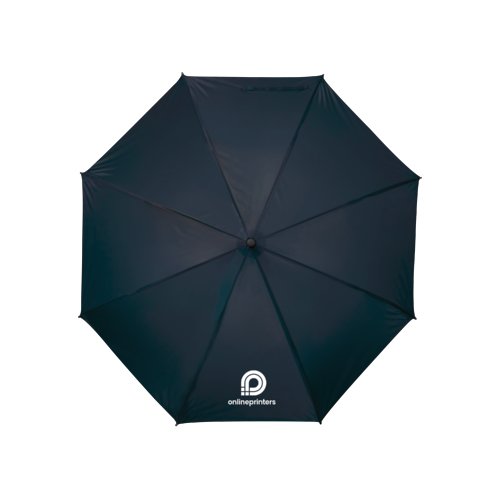 Parapluie bleu foncé avec mécanisme d'ouverture manuel.
