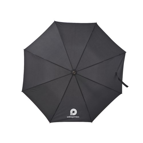 Parapluie noir automatique avec toile et poignée.