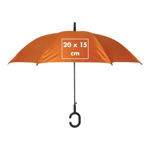 Parapluie orange avec une poignée spéciale.