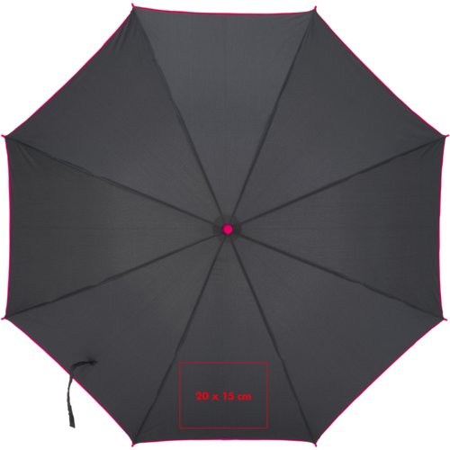 Parapluie automatique noir avec des accents colorés et une housse.