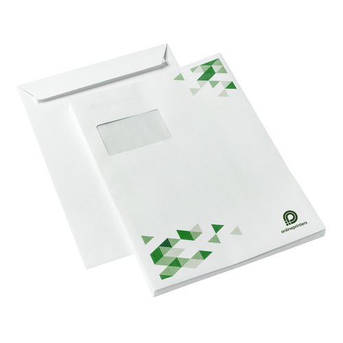 Enveloppe en papier avec fentre et rabat court.